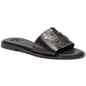 TORY BURCH INES SLIDE : SIZE 8: BLACK/SILVER